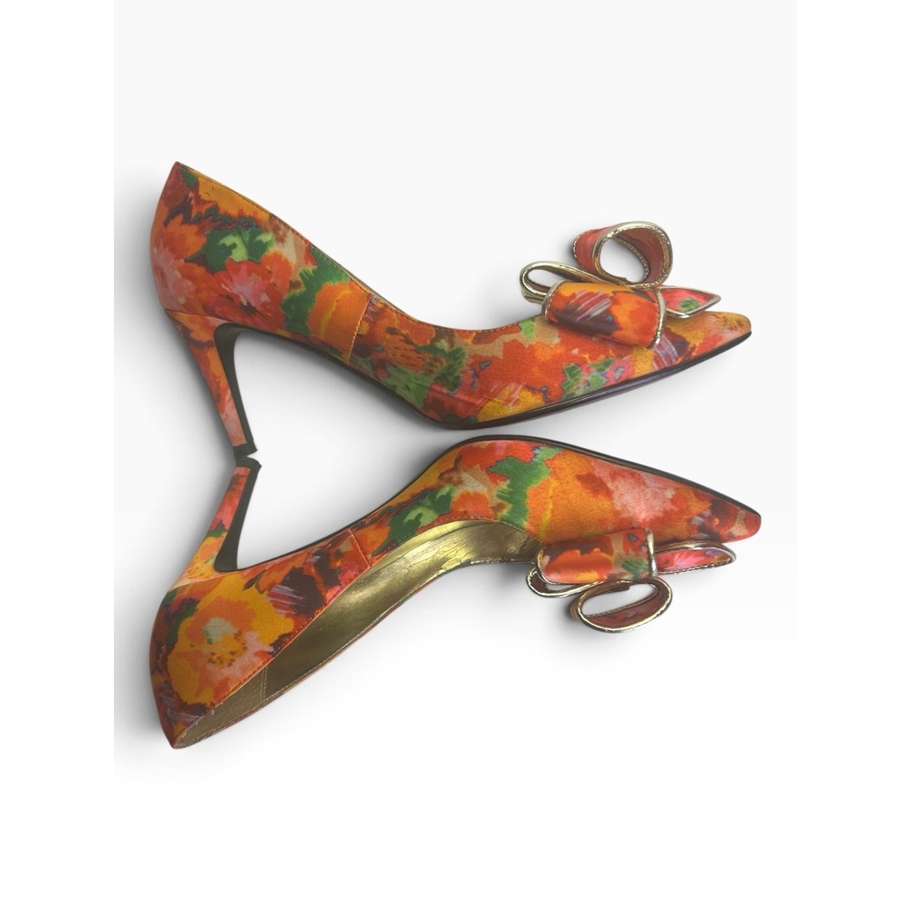 J. Renee Womens Triffle-JJ Floral Bow Pointed Toe Pumps Orange Red Satin 9.5 - Picture 5 of 8